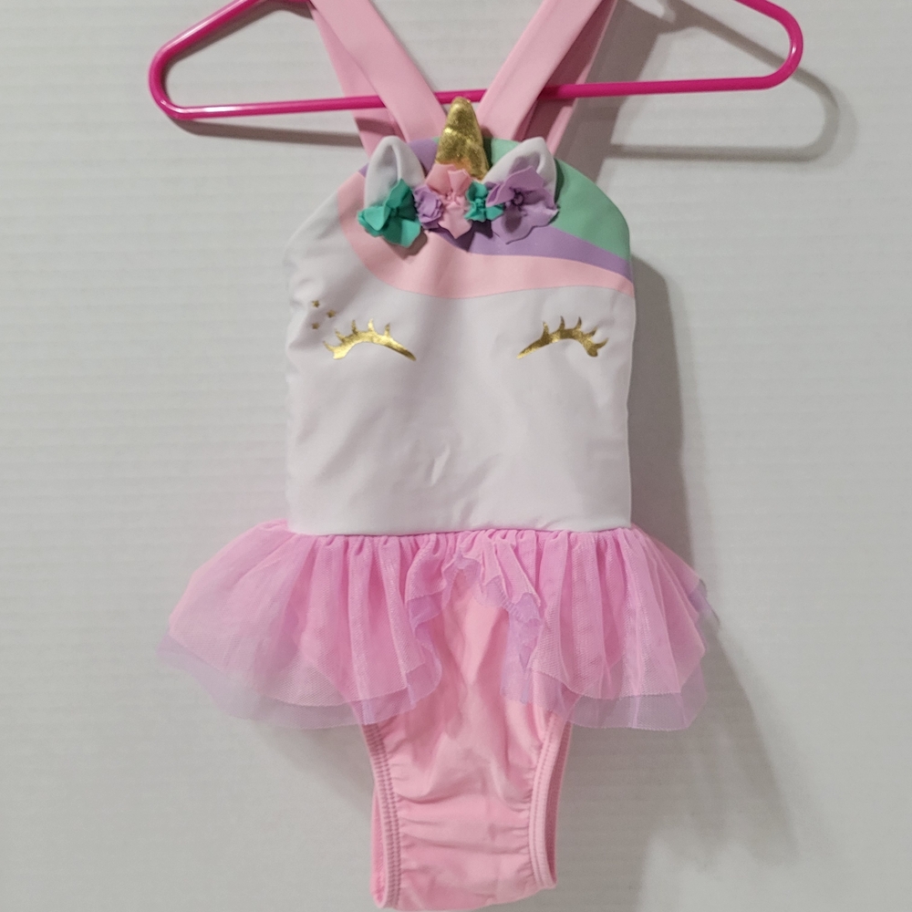 Cat & Jack Unicorn Tutu Swimsuit 12M Pink One Piece Toddler Swimwear